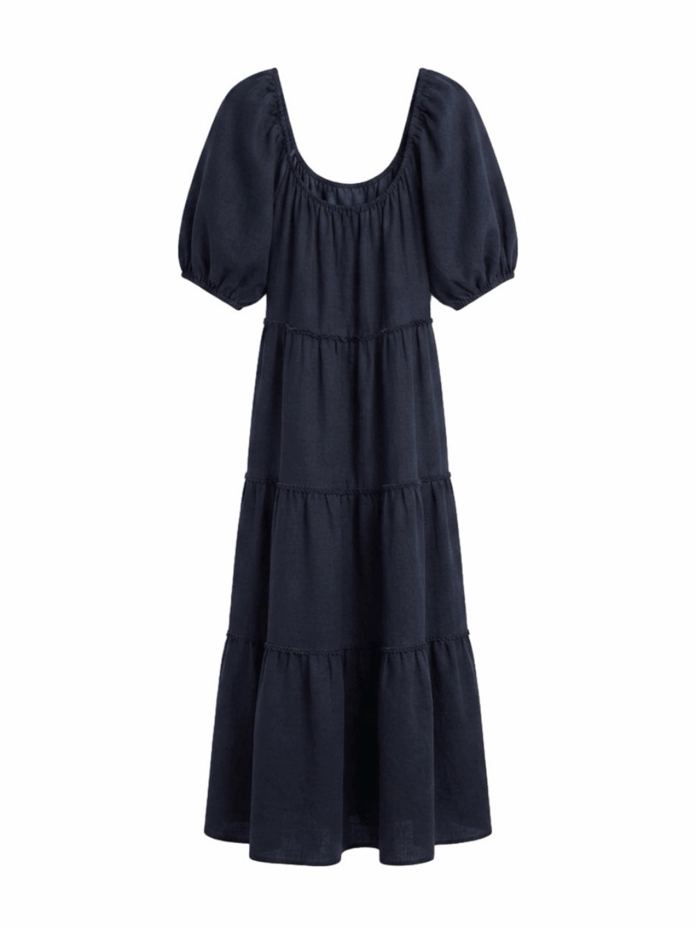 Karen Kane Dark Navy Puff-Sleeve Tiered Maxi Dress